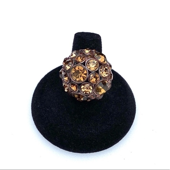 Fossil rhinestone cluster dome bubble bronze ring - Picture 1 of 7